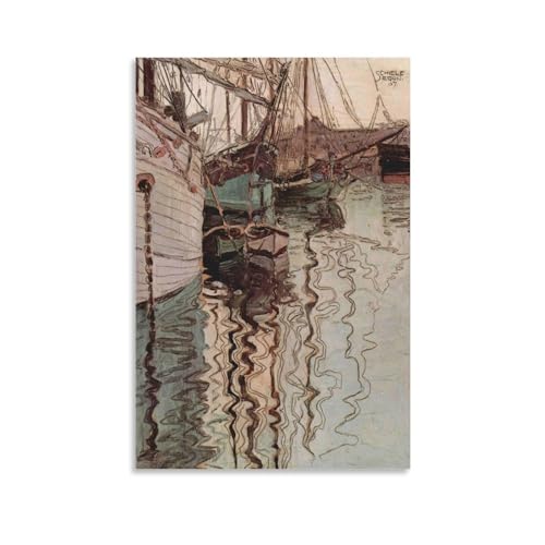 LdinMEX Egon Schiele Kunstwerk – Hafen von Triest, Druck, Poster, Leinwand, Gemälde, Wandkunst, dekoratives Bild, Drucke, moderne Dekoration, 40 x 60 cm von LdinMEX
