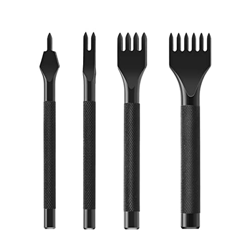 4 Stück Leder Locher Werkzeug Leder Meißel Schnürung Stitching Kit 1/2/4/6 Zinken Stanzen Nähen Tool für Lederarbeiten (3mm) von Ldirect