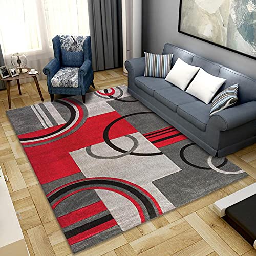 Ldiuttu Groß Teppiche 180 x 250 cm Wohnzimmer Modern Teppiche Rutschmatte Schlafzimmer Teppich Waschbarer Weiche Heimbüro Teppich Moderne abstrakte geometrische rot grau von Ldiuttu