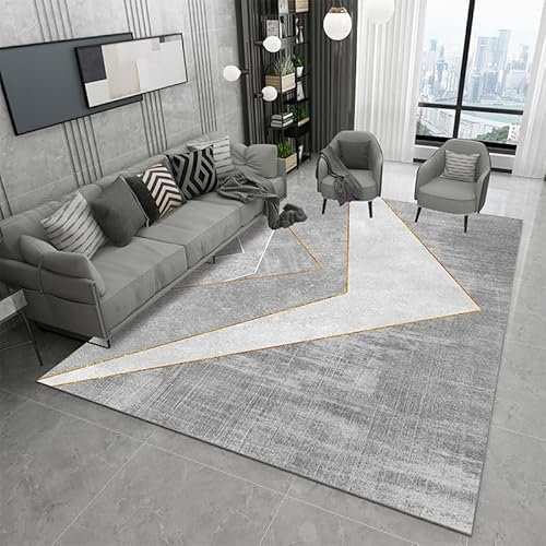 Ldiuttu Groß Teppiche 180 x 250 cm Wohnzimmer Modern Teppiche Rutschmatte Schlafzimmer Teppich Waschbarer Weiche Heimbüro Teppich Moderne geometrische Linien grau gelb von Ldiuttu