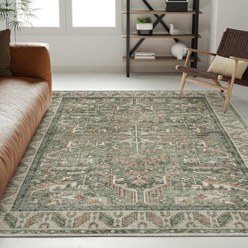 Ldiuttu Groß Teppiche Wohnzimmer 180 x 250 cm Teppiche Schlafzimmer Rutschmatte Schlafzimmer Waschbarer Weiche Heimbüro Teppich Retro Blumen grün gelb von Ldiuttu