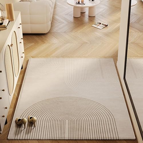 Ldiuttu Großer Teppich 200 x 400 cm Waschbar Wohnzimmerteppich Moderner Anti-Rutsch Kurzflor Teppiche für Küche Esszimmer Schlafzimmer Deko Moderne Linien beige von Ldiuttu