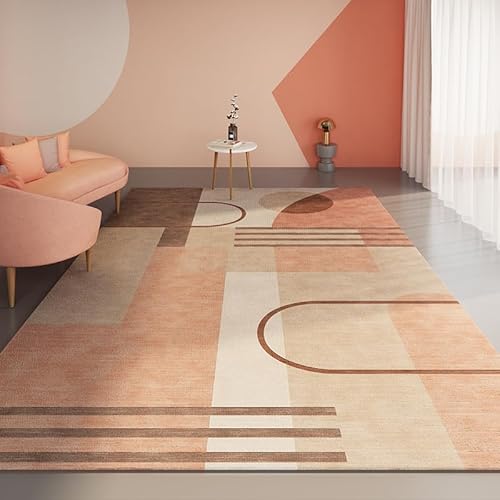 Ldiuttu Großer Teppich 200 x 400 cm Waschbar Wohnzimmerteppich Moderner Anti-Rutsch Kurzflor Teppiche für Küche Esszimmer Schlafzimmer Deko Moderne geometrische Linien orange braun von Ldiuttu