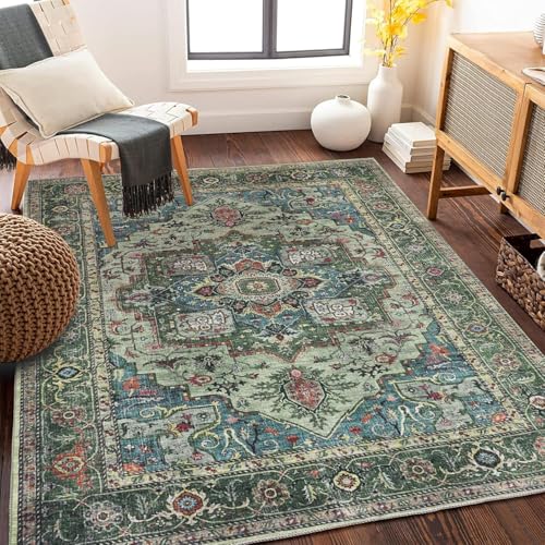 Ldiuttu Großer Teppich 200 x 400 cm Waschbar Wohnzimmerteppich Moderner Anti-Rutsch Kurzflor Teppiche für Küche Esszimmer Schlafzimmer Deko Retro geometrisch floral grün blau Ldiuttu Großer Teppich 200 x 400 cm Waschbar Wohnzimmerteppich Moderner Anti-Rutsch Kurzflor Teppiche für Küche Esszimmer Schlafzimmer Deko Retro geometrisch floral grün blau von Ldiuttu