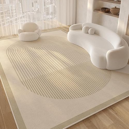 Ldiuttu Großer Teppich Wohnzimmer 160 x 200 cm Rechteckiger Rutschfester Kurzer Flor Weicher Maschinen waschbar Teppich für Esszimmer Schlafzimmer Flur Moderne Linien beige von Ldiuttu