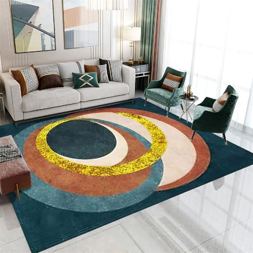 Ldiuttu Großer Teppich Wohnzimmer 160 x 200 cm Rechteckiger Rutschfester Kurzer Flor Weicher Maschinen waschbar Teppich für Esszimmer Schlafzimmer Flur Moderne geometrische Linien grün orange gelb Ldiuttu Großer Teppich Wohnzimmer 160 x 200 cm Rechteckiger Rutschfester Kurzer Flor Weicher Maschinen waschbar Teppich für Esszimmer Schlafzimmer Flur Moderne geometrische Linien grün orange gelb von Ldiuttu