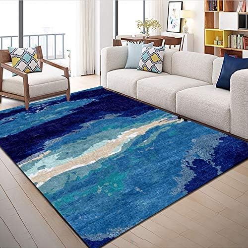 Ldiuttu Großer Teppich Wohnzimmer 160 x 200 cm Rechteckiger Rutschfester Kurzer Flor Weicher Maschinen waschbar Teppich für Esszimmer Schlafzimmer Flur Modernes Tintenblau-Rosa von Ldiuttu