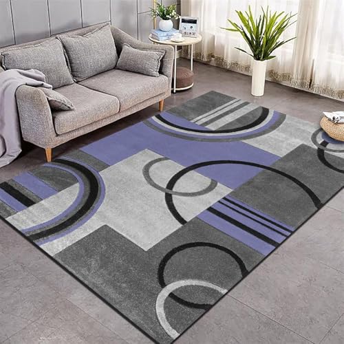 Ldiuttu Teppich Wohnzimmer 130 x 150 cm Rechteckiger rutschfest Teppich Kurzflor Maschinen waschbar für Flur Wohnzimmer Schlafzimmer Esszimmer Moderne geometrische Linien lila grau Ldiuttu Teppich Wohnzimmer 130 x 150 cm Rechteckiger rutschfest Teppich Kurzflor Maschinen waschbar für Flur Wohnzimmer Schlafzimmer Esszimmer Moderne geometrische Linien lila grau von Ldiuttu