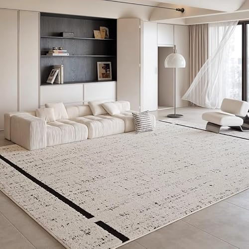 Ldiuttu Teppich Wohnzimmer 130 x 180 cm Waschbarer rutschfest Rechteck Teppich Weich Kurzflor für Schlafzimmer Flur Läufer Moderne abstrakte Linien beige schwarz von Ldiuttu