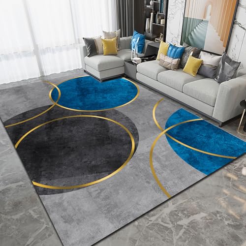 Ldiuttu Teppich Wohnzimmer 130 x 180 cm Waschbarer rutschfest Rechteck Teppich Weich Kurzflor für Schlafzimmer Flur Läufer Moderne abstrakte Linien blau grau gelb von Ldiuttu