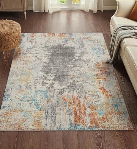 Ldiuttu Teppich Wohnzimmer 130 x 180 cm Waschbarer rutschfest Rechteck Teppich Weich Kurzflor für Schlafzimmer Flur Läufer Moderne abstrakte Tinte grau orange von Ldiuttu