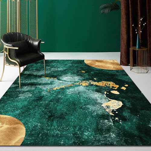 Ldiuttu Teppich Wohnzimmer 130 x 180 cm Waschbarer rutschfest Rechteck Teppich Weich Kurzflor für Schlafzimmer Flur Läufer Moderne abstrakte Tinte grün gelb von Ldiuttu