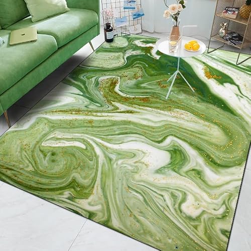 Ldiuttu Teppich Wohnzimmer 130 x 180 cm Waschbarer rutschfest Rechteck Teppich Weich Kurzflor für Schlafzimmer Flur Läufer Moderne abstrakte Tinte grün von Ldiuttu