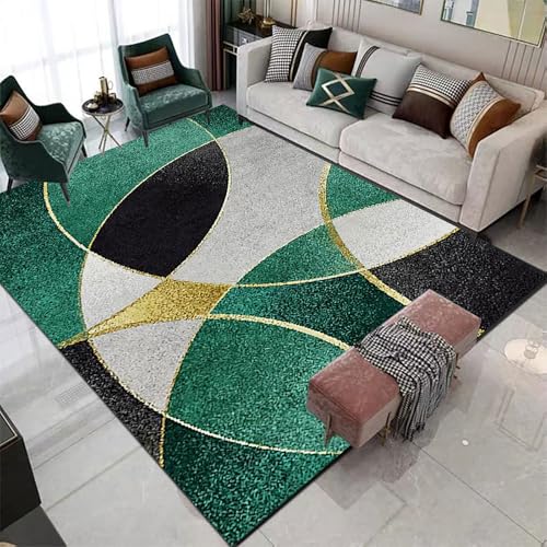 Ldiuttu Teppich Wohnzimmer 130 x 180 cm Waschbarer rutschfest Rechteck Teppich Weich Kurzflor für Schlafzimmer Flur Läufer Moderne geometrische Linien grün grau gelb von Ldiuttu