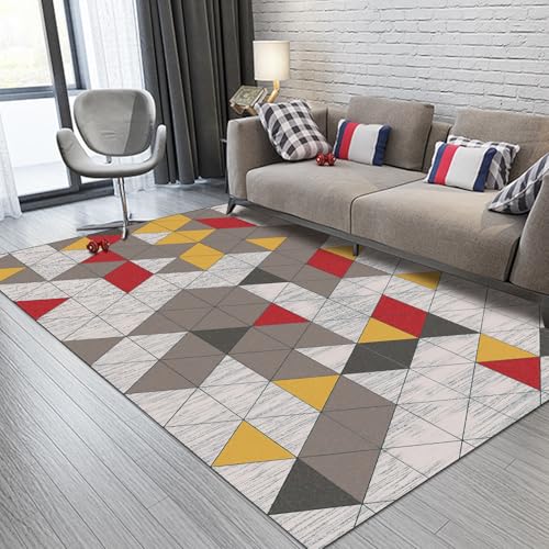 Ldiuttu Teppich Wohnzimmer 130 x 180 cm Waschbarer rutschfest Rechteck Teppich Weich Kurzflor für Schlafzimmer Flur Läufer Moderne geometrische braun gelb rot von Ldiuttu