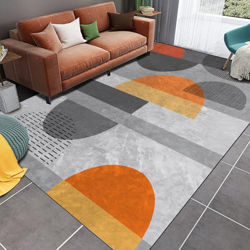 Ldiuttu Teppich Wohnzimmer 130 x 180 cm Waschbarer rutschfest Rechteck Teppich Weich Kurzflor für Schlafzimmer Flur Läufer Modernes geometrisches Orangegrau von Ldiuttu