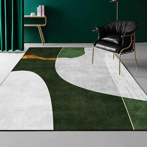 Ldiuttu Teppich Wohnzimmer 130 x 180 cm Waschbarer rutschfest Rechteck Teppich Weich Kurzflor für Schlafzimmer Flur Läufer Retro geometrische Linien grün grau gelb von Ldiuttu