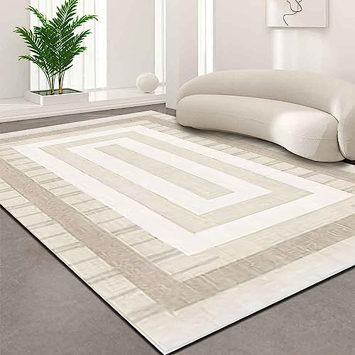 Ldiuttu Teppich Wohnzimmer 150 x 180 cm Waschbarer Kurzflor rutschfest Rechteckiger Teppich für Schlafzimmer Esszimmer Büro Moderne geometrische Linien beige von Ldiuttu