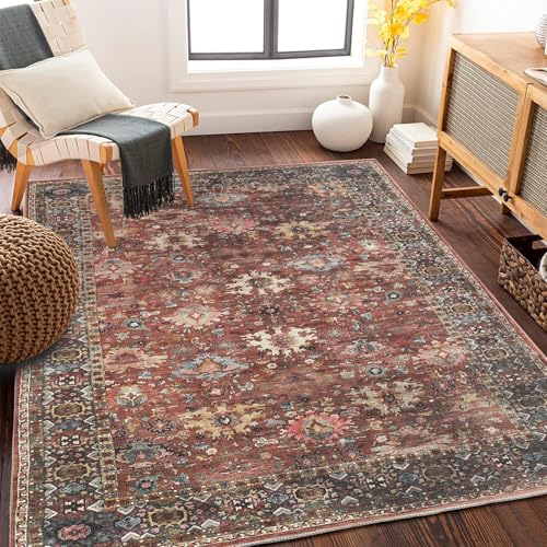 Ldiuttu Teppich Wohnzimmer 150 x 200 cm Waschbarer Kurzflor Rutschfester Weich Teppiche für Küche Esszimmer Schlafzimmer Retro Blumen Rotbraun Ldiuttu Teppich Wohnzimmer 150 x 200 cm Waschbarer Kurzflor Rutschfester Weich Teppiche für Küche Esszimmer Schlafzimmer Retro Blumen Rotbraun von Ldiuttu
