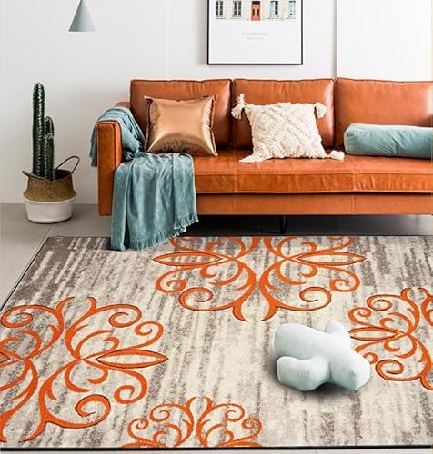 Ldiuttu Teppich Wohnzimmer 160 x 180 cm Weich Rutschfester Maschinen waschbar Teppich Kurzflor Deko Teppiche für Schlafzimmer Esszimmer Retro Blumen Orange Braun von Ldiuttu
