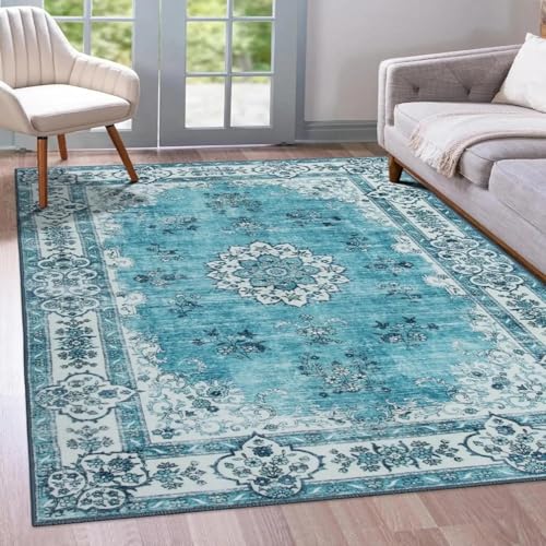 Ldiuttu Teppich Wohnzimmer 160 x 180 cm Weich Rutschfester Maschinen waschbar Teppich Kurzflor Deko Teppiche für Schlafzimmer Esszimmer Retro floral Ethno-Stil blau beige Ldiuttu Teppich Wohnzimmer 160 x 180 cm Weich Rutschfester Maschinen waschbar Teppich Kurzflor Deko Teppiche für Schlafzimmer Esszimmer Retro floral Ethno-Stil blau beige von Ldiuttu