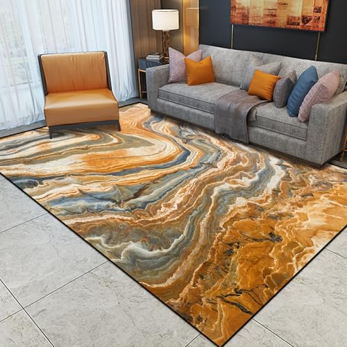 Ldiuttu Teppich Wohnzimmer 80 x 160 cm Teppiche Waschbar Rutschfester Weich Kurzflor Fußmatte für Schlafzimmer Esszimmer Küche Moderne abstrakte Tinte gelb blau von Ldiuttu