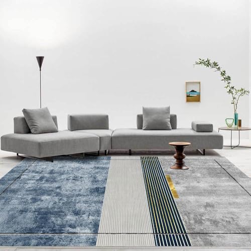 Ldiuttu Teppich Wohnzimmer 80 x 160 cm Teppiche Waschbar Rutschfester Weich Kurzflor Fußmatte für Schlafzimmer Esszimmer Küche Moderne geometrische Linien blau grau grün von Ldiuttu