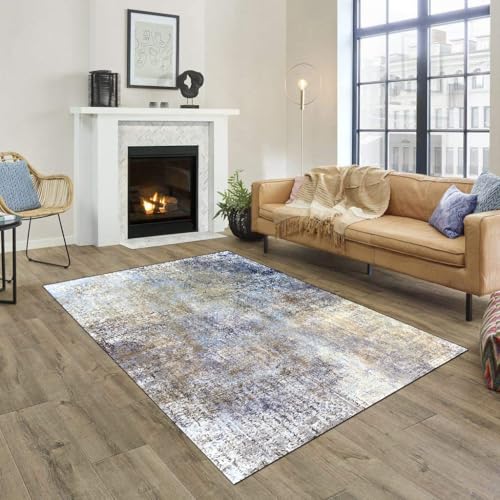 Ldiuttu Teppich Wohnzimmer 90 x 150 cm Teppiche Waschbarer Anti-Rutsch Kurzflor für KüChen Schlafzimmer Flur Eingang Fußmatte Moderne abstrakte Tinte blau gelb von Ldiuttu
