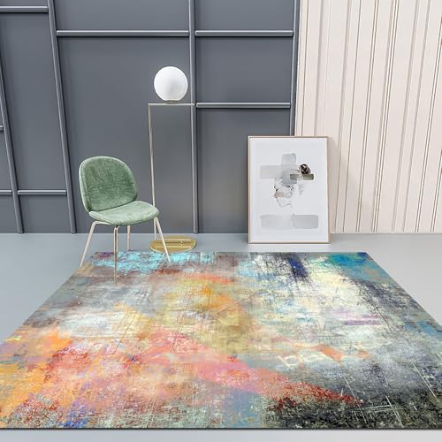 Ldiuttu Teppich Wohnzimmer 90 x 150 cm Teppiche Waschbarer Anti-Rutsch Kurzflor für KüChen Schlafzimmer Flur Eingang Fußmatte Moderne abstrakte Tinte grau gelb blau von Ldiuttu