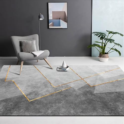 Ldiuttu Teppich Wohnzimmer 90 x 150 cm Teppiche Waschbarer Anti-Rutsch Kurzflor für KüChen Schlafzimmer Flur Eingang Fußmatte Moderne geometrische Linien grau gelb von Ldiuttu