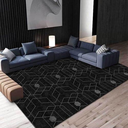 Ldiuttu Teppich Wohnzimmer 90 x 150 cm Teppiche Waschbarer Anti-Rutsch Kurzflor für KüChen Schlafzimmer Flur Eingang Fußmatte Retro geometrisch grau schwarz von Ldiuttu