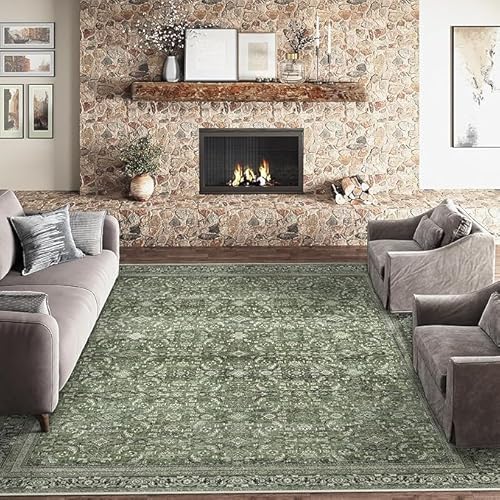 Ldiuttu Teppich Wohnzimmer 90 x 150 cm Teppiche Waschbarer Anti-Rutsch Kurzflor für KüChen Schlafzimmer Flur Eingang Fußmatte modern floral grün braun von Ldiuttu