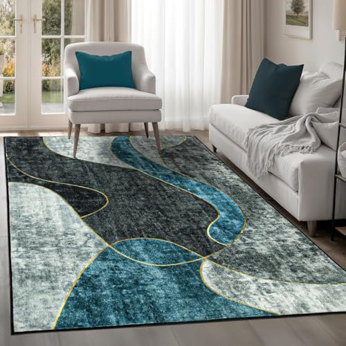 Ldiuttu Teppich Wohnzimmer Groß 200 x 290 cm Weicher rutschfest Waschbarer Schlafzimmer Teppiche Pflegeleichter Dekoration Teppich Moderne Linien blau grau Ldiuttu Teppich Wohnzimmer Groß 200 x 290 cm Weicher rutschfest Waschbarer Schlafzimmer Teppiche Pflegeleichter Dekoration Teppich Moderne Linien blau grau von Ldiuttu