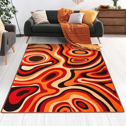 Ldiuttu Teppich Wohnzimmer Groß 200 x 290 cm Weicher rutschfest Waschbarer Schlafzimmer Teppiche Pflegeleichter Dekoration Teppich Moderne abstrakte orange schwarz rot von Ldiuttu