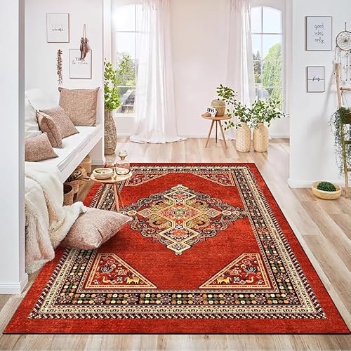 Ldiuttu Teppich Wohnzimmer Groß 200 x 290 cm Weicher rutschfest Waschbarer Schlafzimmer Teppiche Pflegeleichter Dekoration Teppich Retro-Ethno-Stil rot und gelb Ldiuttu Teppich Wohnzimmer Groß 200 x 290 cm Weicher rutschfest Waschbarer Schlafzimmer Teppiche Pflegeleichter Dekoration Teppich Retro-Ethno-Stil rot und gelb von Ldiuttu