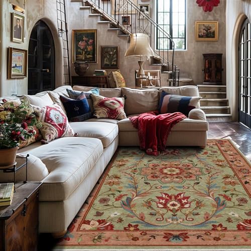 Ldiuttu Teppich Wohnzimmer Groß 200 x 290 cm Weicher rutschfest Waschbarer Schlafzimmer Teppiche Pflegeleichter Dekoration Teppich modern floral rosa grün Ldiuttu Teppich Wohnzimmer Groß 200 x 290 cm Weicher rutschfest Waschbarer Schlafzimmer Teppiche Pflegeleichter Dekoration Teppich modern floral rosa grün von Ldiuttu