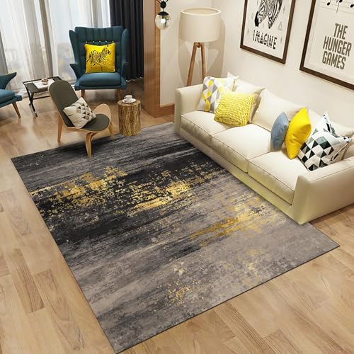 Ldiuttu Teppich Wohnzimmer Großer 160 x 230 cm Rutschfester Kurzflor Rechteckiger Weich für Schlafzimmer Esszimmer Moderne abstrakte Tinte in Grau und Gelb Ldiuttu Teppich Wohnzimmer Großer 160 x 230 cm Rutschfester Kurzflor Rechteckiger Weich für Schlafzimmer Esszimmer Moderne abstrakte Tinte in Grau und Gelb von Ldiuttu