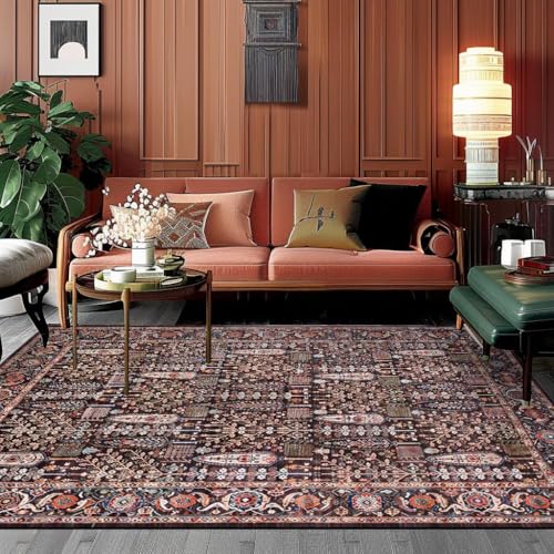 Ldiuttu Teppich Wohnzimmer Moderner 140 x 200 cm Waschbar Kurzflor Weich Pflegeleicht Teppich für Schlafzimmer Esszimer Küchen Retro Blumen Braun Rot Ldiuttu Teppich Wohnzimmer Moderner 140 x 200 cm Waschbar Kurzflor Weich Pflegeleicht Teppich für Schlafzimmer Esszimer Küchen Retro Blumen Braun Rot von Ldiuttu