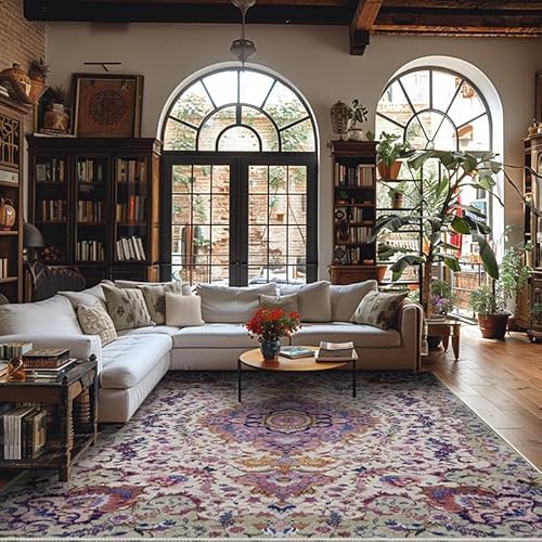 Ldiuttu Teppich Wohnzimmer Moderner 140 x 200 cm Waschbar Kurzflor Weich Pflegeleicht Teppich für Schlafzimmer Esszimer Küchen Retro Blumen Lila Gelb Ldiuttu Teppich Wohnzimmer Moderner 140 x 200 cm Waschbar Kurzflor Weich Pflegeleicht Teppich für Schlafzimmer Esszimer Küchen Retro Blumen Lila Gelb von Ldiuttu