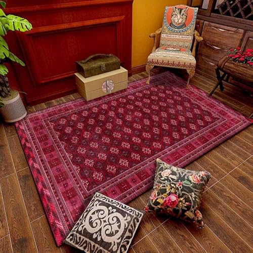 Ldiuttu Teppich Wohnzimmer Rechteckiger 150 x 180 cm Waschbarer Kurzflor rutschfest Teppich für Schlafzimmer Esszimmer Büro Retro geometrisches Rot Ldiuttu Teppich Wohnzimmer Rechteckiger 150 x 180 cm Waschbarer Kurzflor rutschfest Teppich für Schlafzimmer Esszimmer Büro Retro geometrisches Rot von Ldiuttu