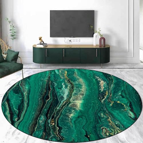 Ldiuttu Teppich Wohnzimmer Rund ø 80 Teppiche Waschbar Rutschfester Weich Kurzflor Fußmatte für Schlafzimmer Esszimmer Küche Moderne abstrakte Tinte grün gelb von Ldiuttu