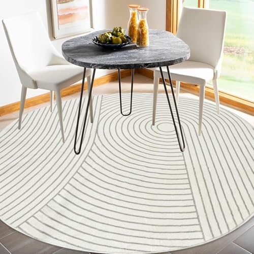 Ldiuttu Teppich Wohnzimmer Rund ø 80 Teppiche Waschbar Rutschfester Weich Kurzflor Fußmatte für Schlafzimmer Esszimmer Küche Moderne geometrische Linien beige grau von Ldiuttu