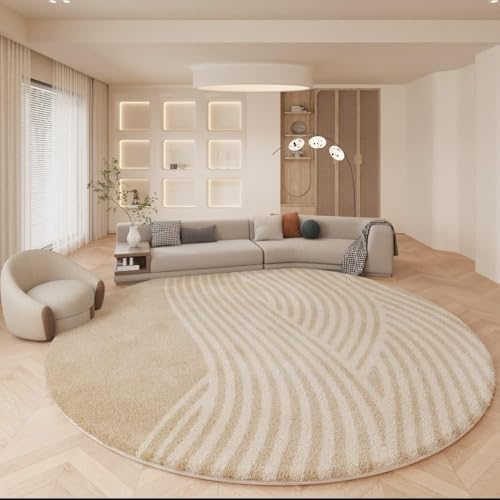 Ldiuttu Teppich Wohnzimmer Rund ø 80 Teppiche Waschbar Rutschfester Weich Kurzflor Fußmatte für Schlafzimmer Esszimmer Küche Moderne geometrische Linien gelb beige von Ldiuttu