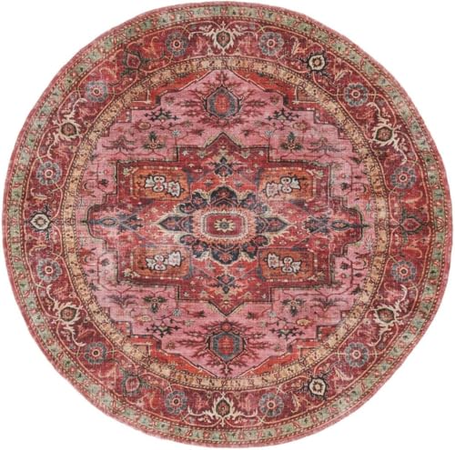 Ldiuttu Teppich Wohnzimmer Rund ø 80 Teppiche Waschbar Rutschfester Weich Kurzflor Fußmatte für Schlafzimmer Esszimmer Küche Retro Blumen rot blau von Ldiuttu