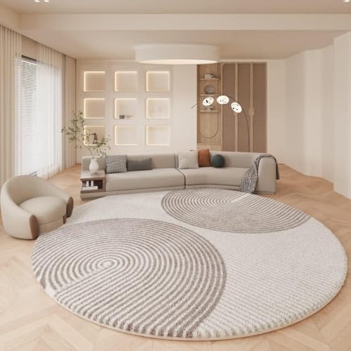 Ldiuttu Teppich Wohnzimmer Rund ø 90 Weich Rutschfester Maschinen waschbar Teppich Kurzflor Deko Teppiche für Schlafzimmer Esszimmer Moderne geometrische Linien beige braun von Ldiuttu