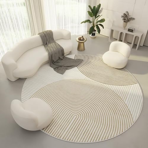 Ldiuttu Teppich Wohnzimmer Rund ø 90 Weich Rutschfester Maschinen waschbar Teppich Kurzflor Deko Teppiche für Schlafzimmer Esszimmer Moderne geometrische Linien beige gelb von Ldiuttu