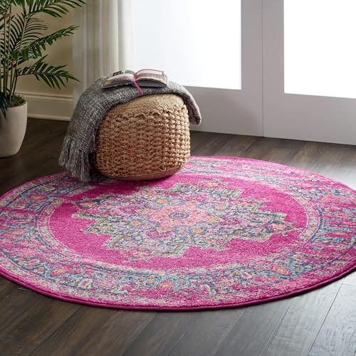 Ldiuttu Teppich Wohnzimmer Rund ø 90 Weich Rutschfester Maschinen waschbar Teppich Kurzflor Deko Teppiche für Schlafzimmer Esszimmer Retro Blumen Rose rot blau von Ldiuttu