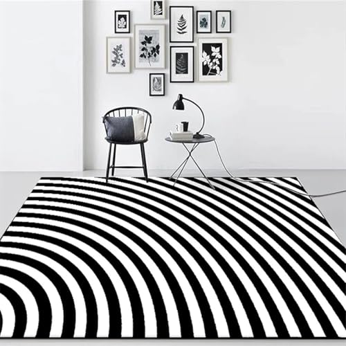 Ldiuttu Teppich für Wohnzimmer 110 x 150 cm Rechteckiger Waschbarer rutschfest Teppich Kurzflor Weiche für Büro Schlafzimmer Esszimmer Moderne Linien weiß schwarz Ldiuttu Teppich für Wohnzimmer 110 x 150 cm Rechteckiger Waschbarer rutschfest Teppich Kurzflor Weiche für Büro Schlafzimmer Esszimmer Moderne Linien weiß schwarz von Ldiuttu