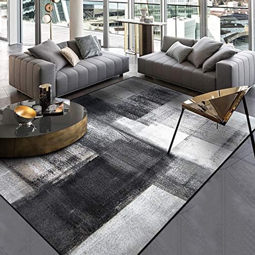 Ldiuttu Teppich für Wohnzimmer 110 x 150 cm Rechteckiger Waschbarer rutschfest Teppich Kurzflor Weiche für Büro Schlafzimmer Esszimmer Moderne Tinte schwarz grau von Ldiuttu