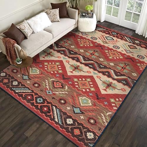 Ldiuttu Teppich für Wohnzimmer 110 x 150 cm Rechteckiger Waschbarer rutschfest Teppich Kurzflor Weiche für Büro Schlafzimmer Esszimmer Retro Ethno-Stil rotbraun Ldiuttu Teppich für Wohnzimmer 110 x 150 cm Rechteckiger Waschbarer rutschfest Teppich Kurzflor Weiche für Büro Schlafzimmer Esszimmer Retro Ethno-Stil rotbraun von Ldiuttu